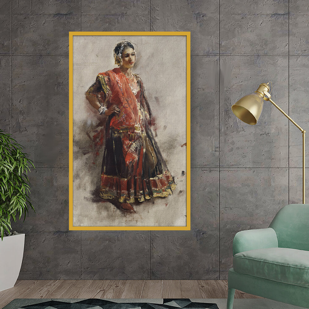 Indian Dancing Girl - Framed Canvas
