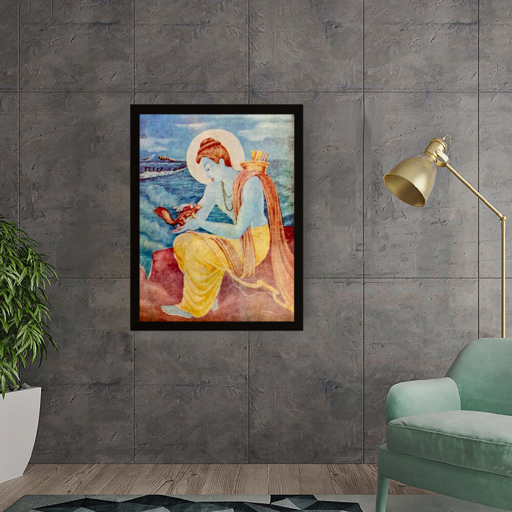 Sree Ram With Little Squirrel - Framed Canvas