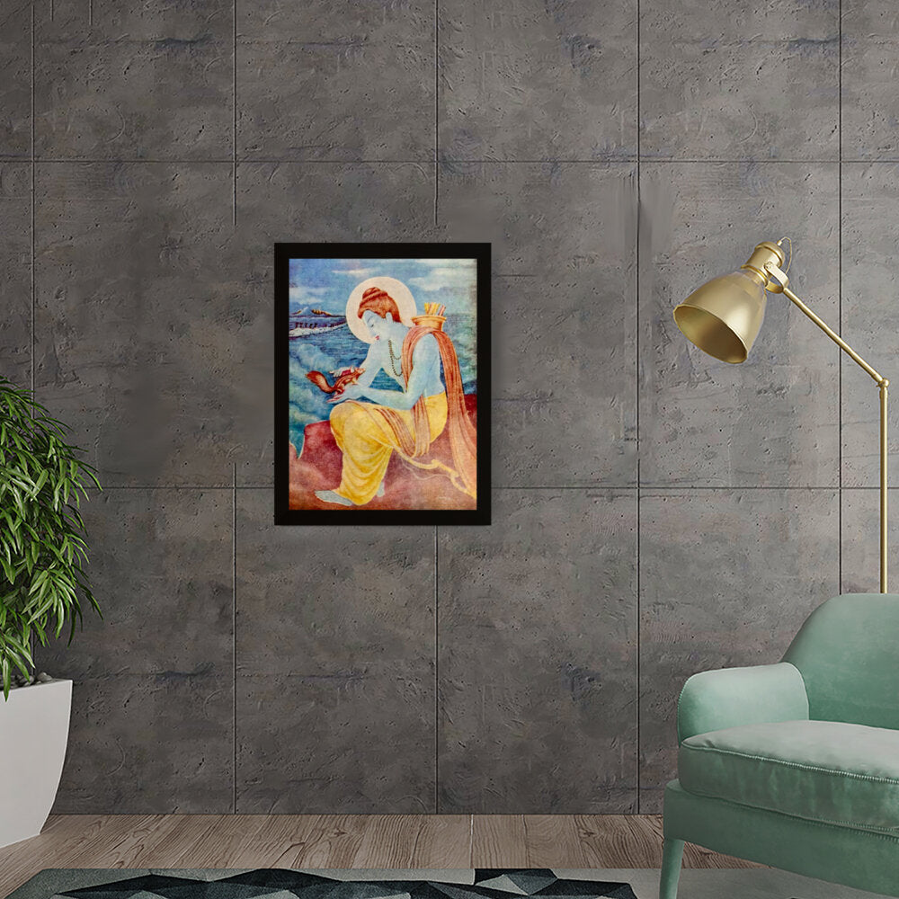 Sree Ram With Little Squirrel - Framed Canvas