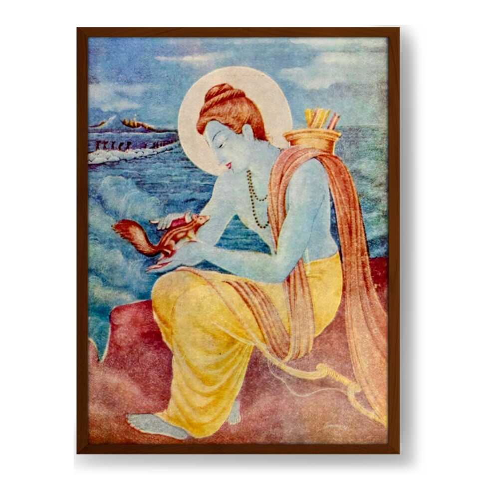 Sree Ram With Little Squirrel - Framed Canvas