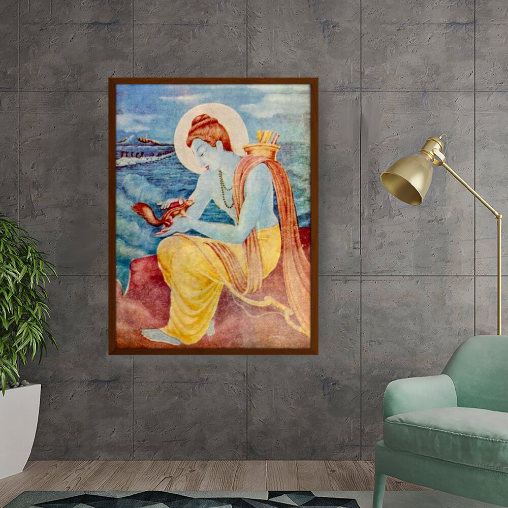 Sree Ram With Little Squirrel - Framed Canvas