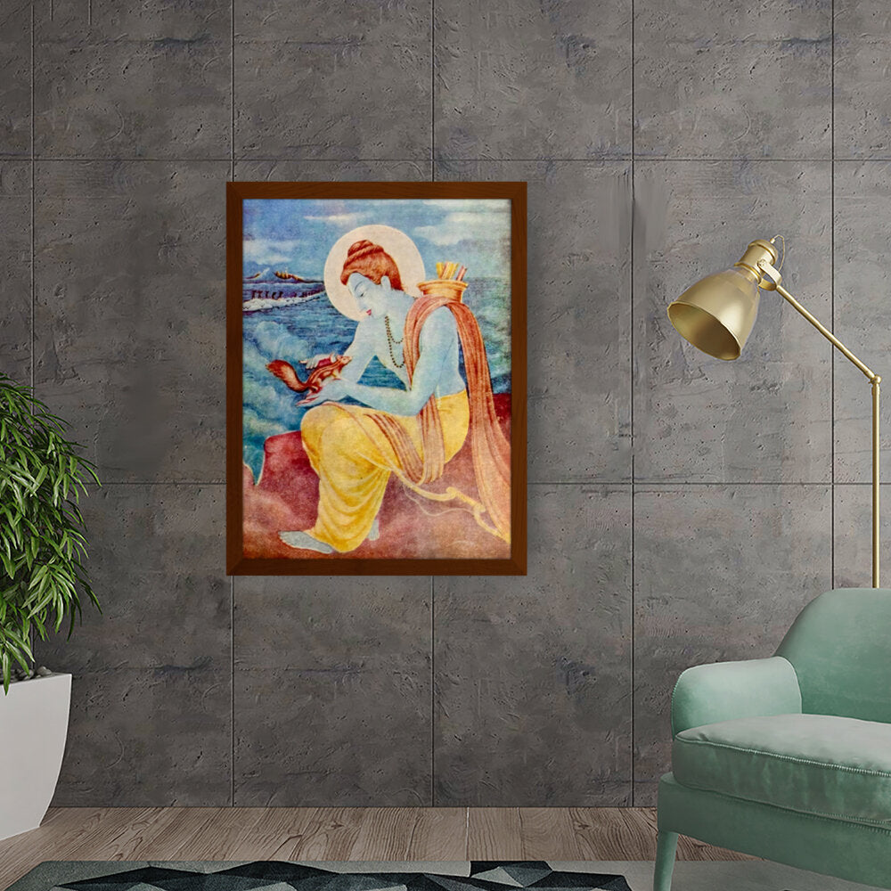 Sree Ram With Little Squirrel - Framed Canvas