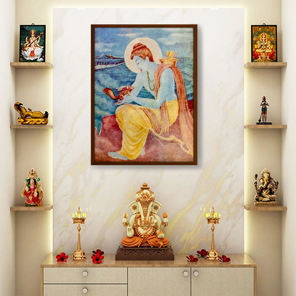 Sree Ram With Little Squirrel - Framed Canvas