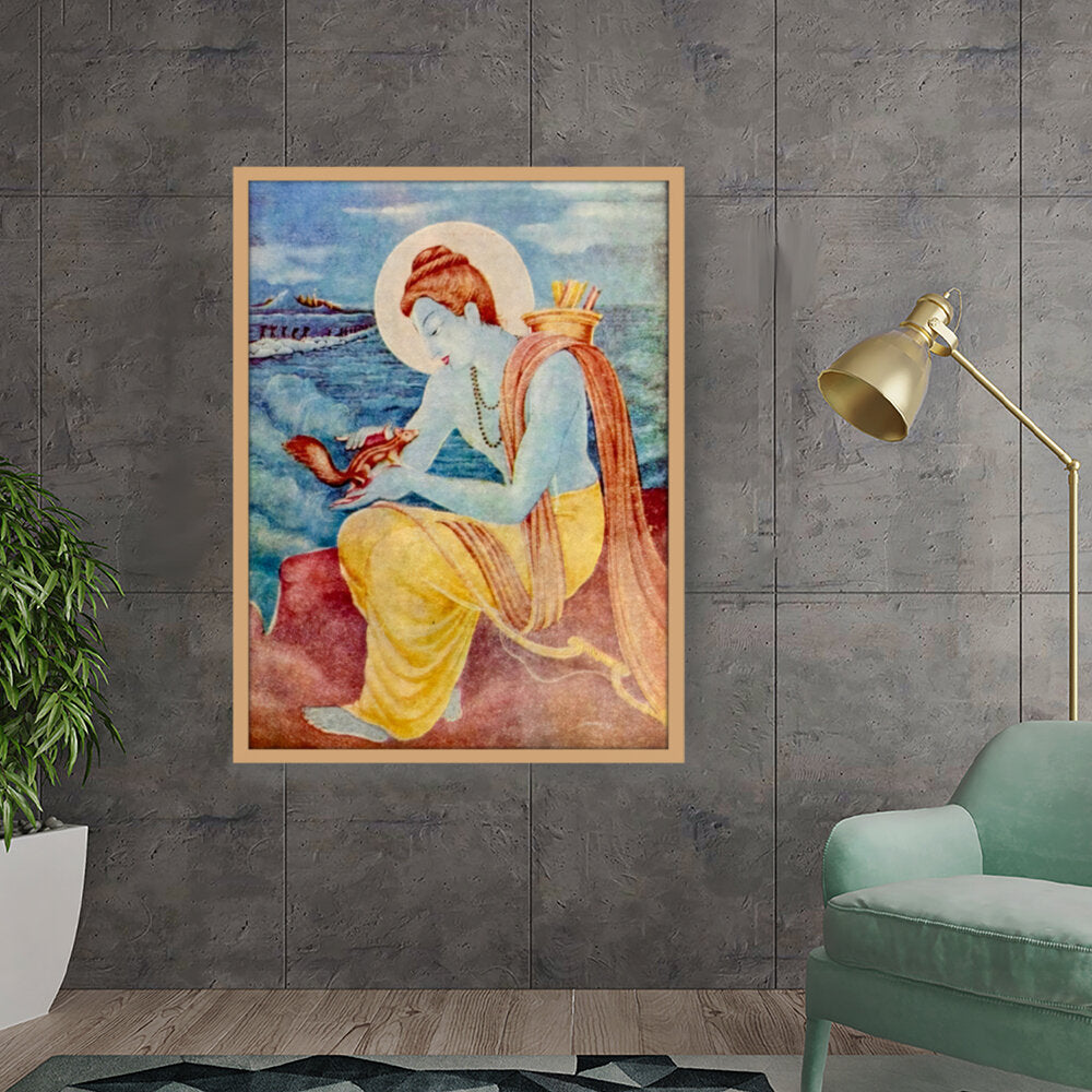 Sree Ram With Little Squirrel - Framed Canvas