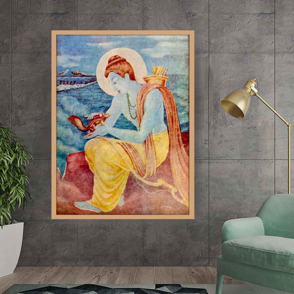 Sree Ram With Little Squirrel - Framed Canvas