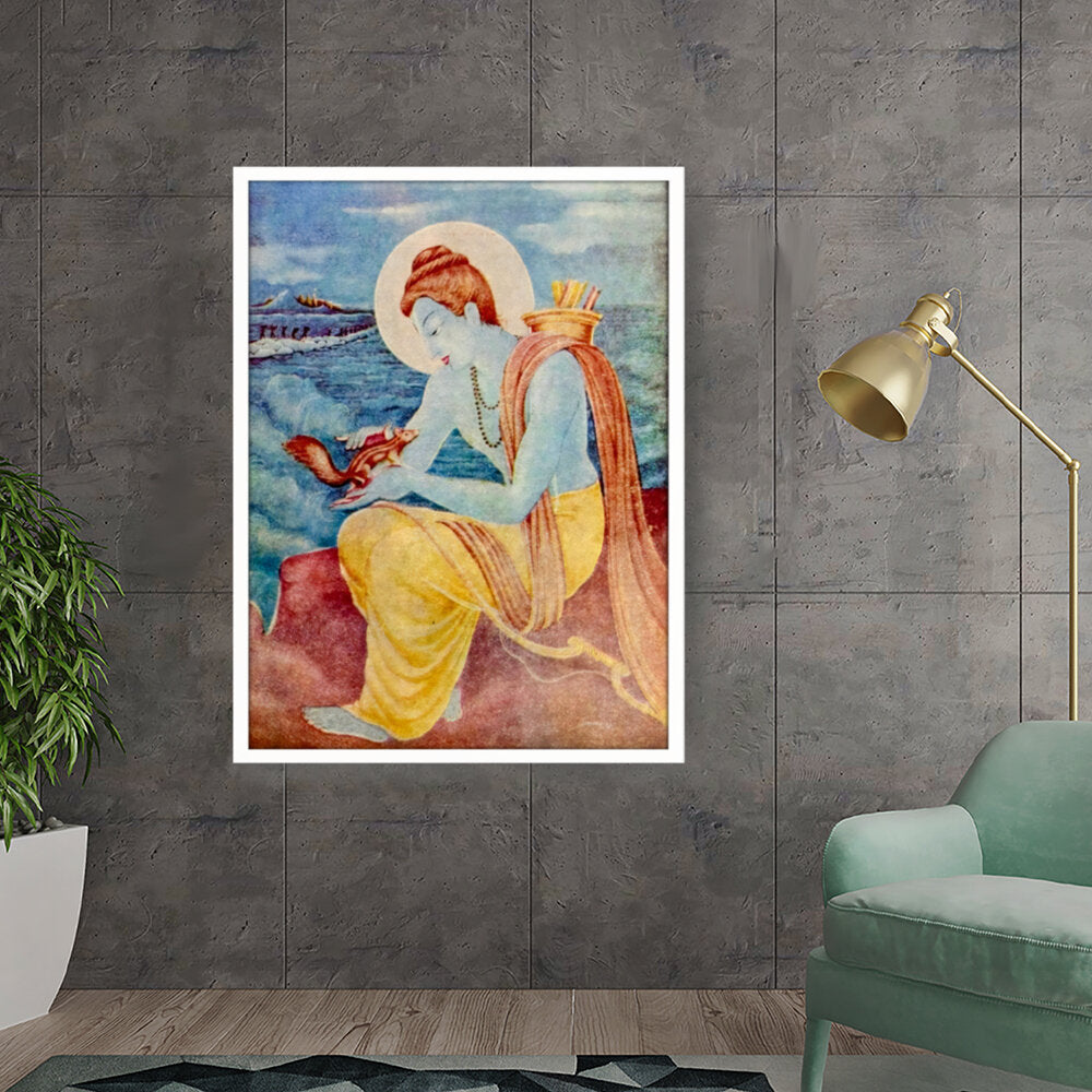 Sree Ram With Little Squirrel - Framed Canvas