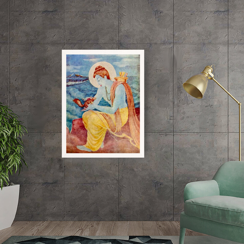 Sree Ram With Little Squirrel - Framed Canvas