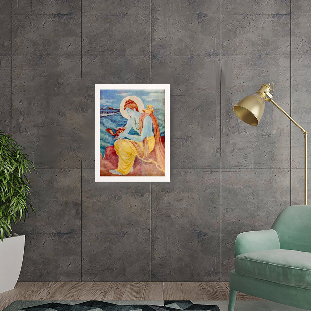 Sree Ram With Little Squirrel - Framed Canvas