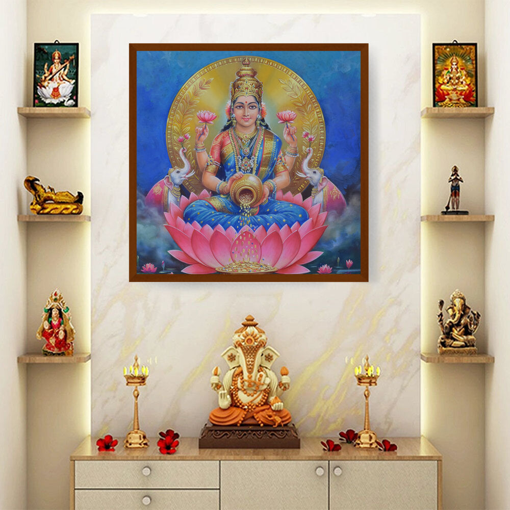 Lakshmi With A Kalasha - Framed Canvas