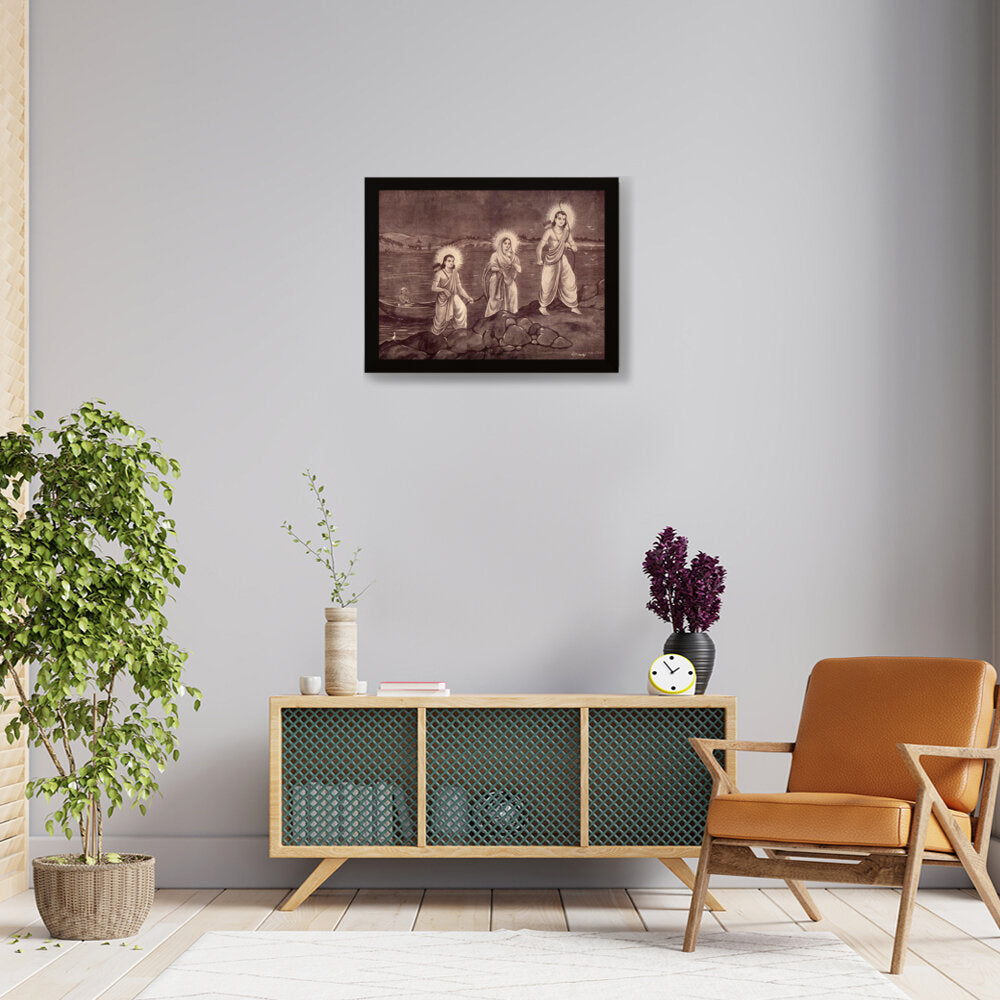 Rama With Sita And Laxman - Framed Canvas