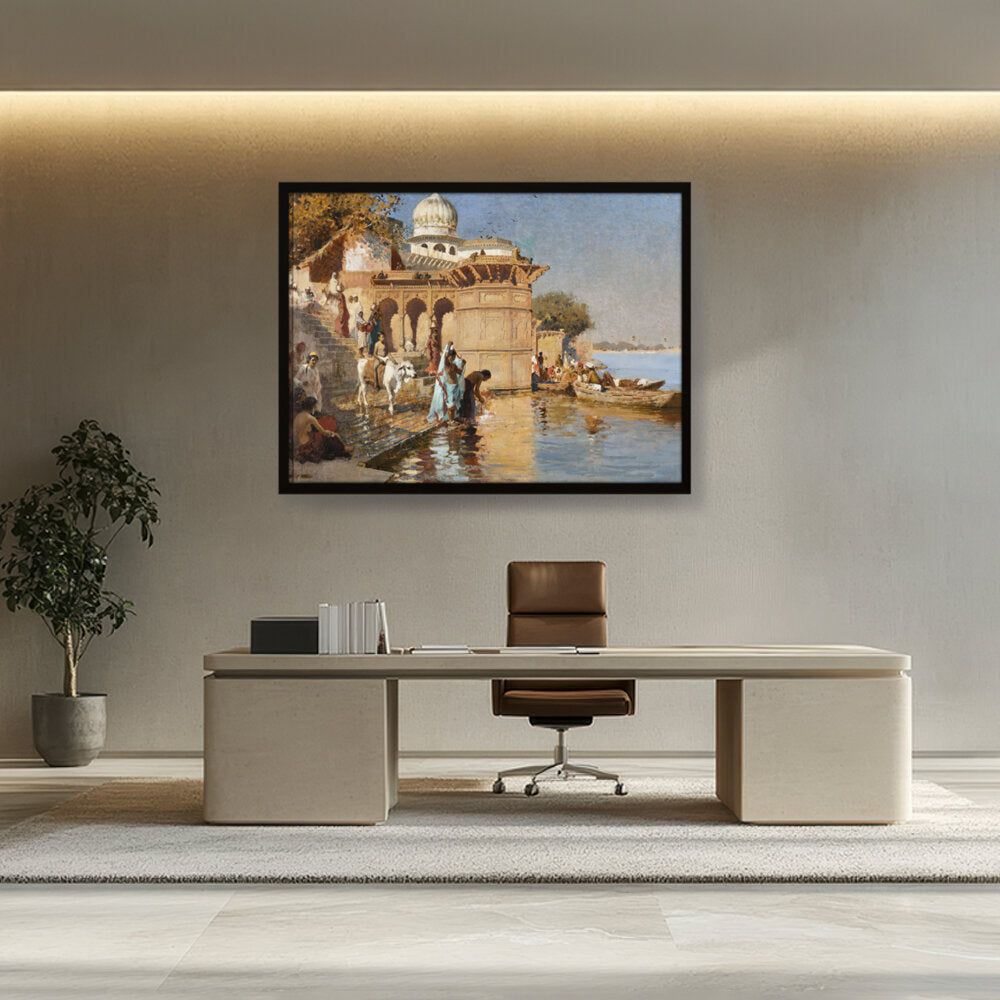 Along The Ghats Mathura - Framed Canvas
