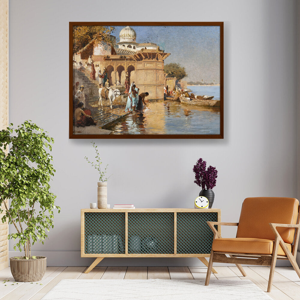 Along The Ghats Mathura - Framed Canvas