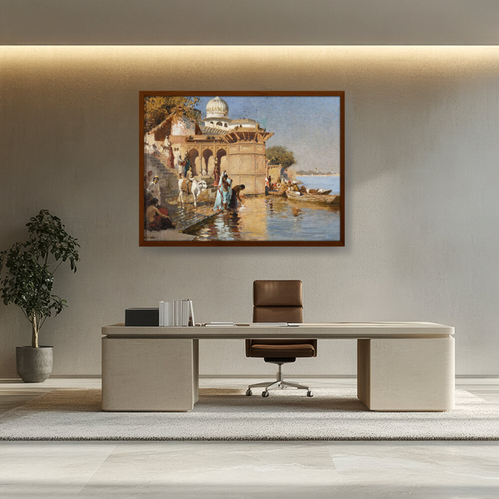 Along The Ghats Mathura - Framed Canvas