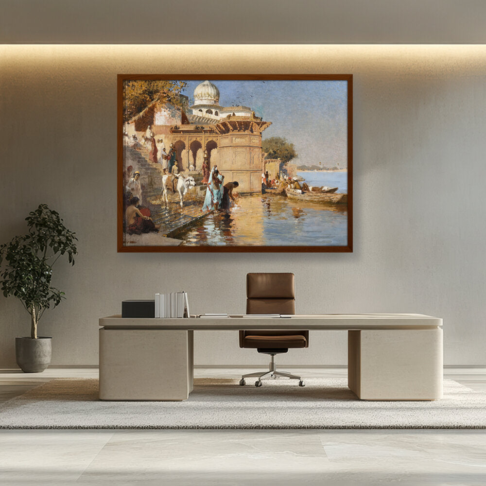 Along The Ghats Mathura - Framed Canvas