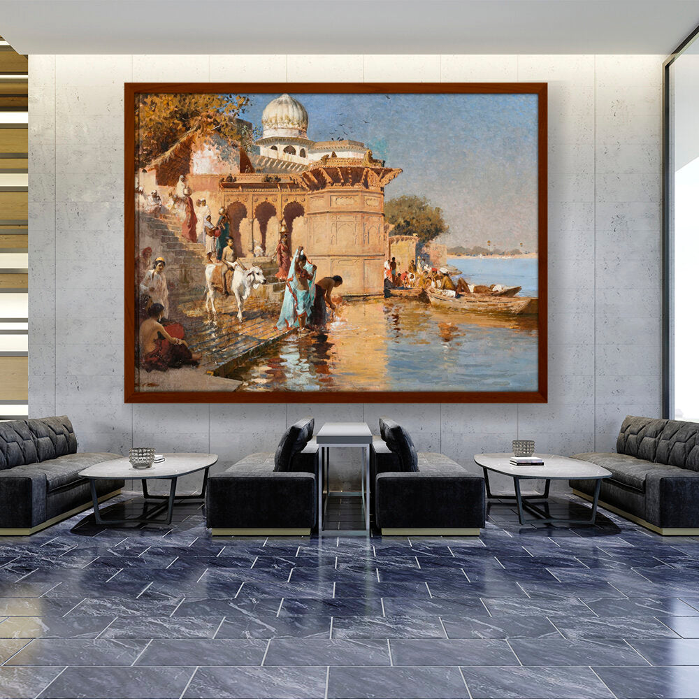 Along The Ghats Mathura - Framed Canvas