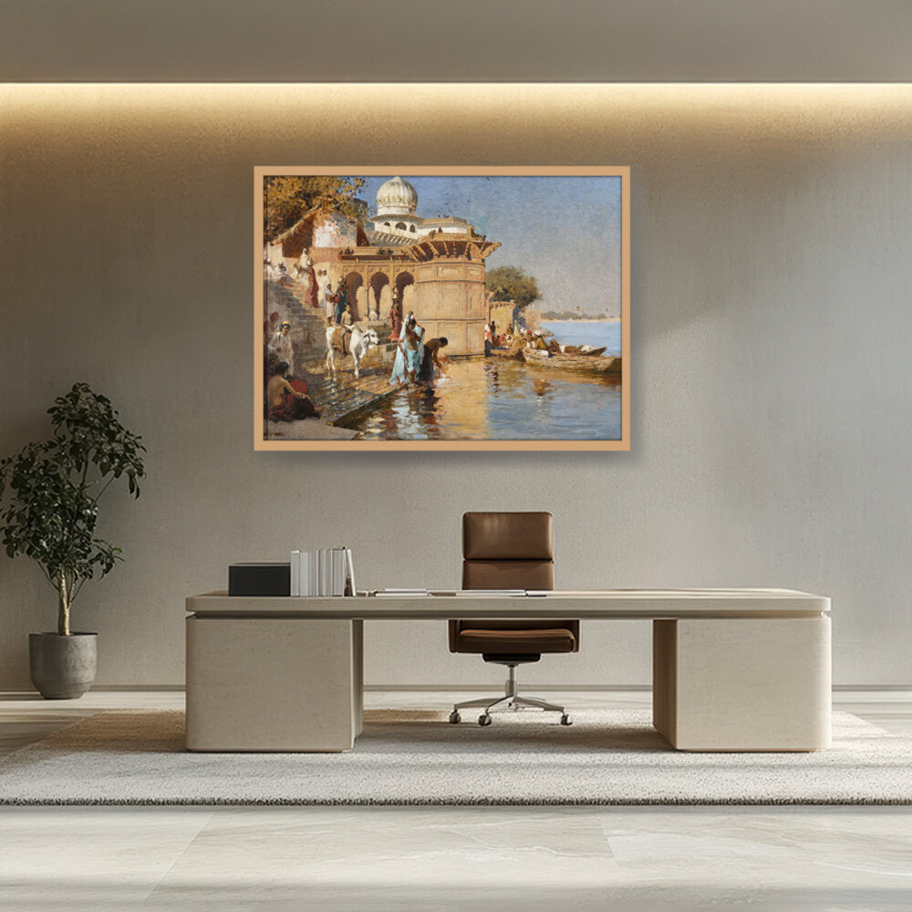 Along The Ghats Mathura - Framed Canvas