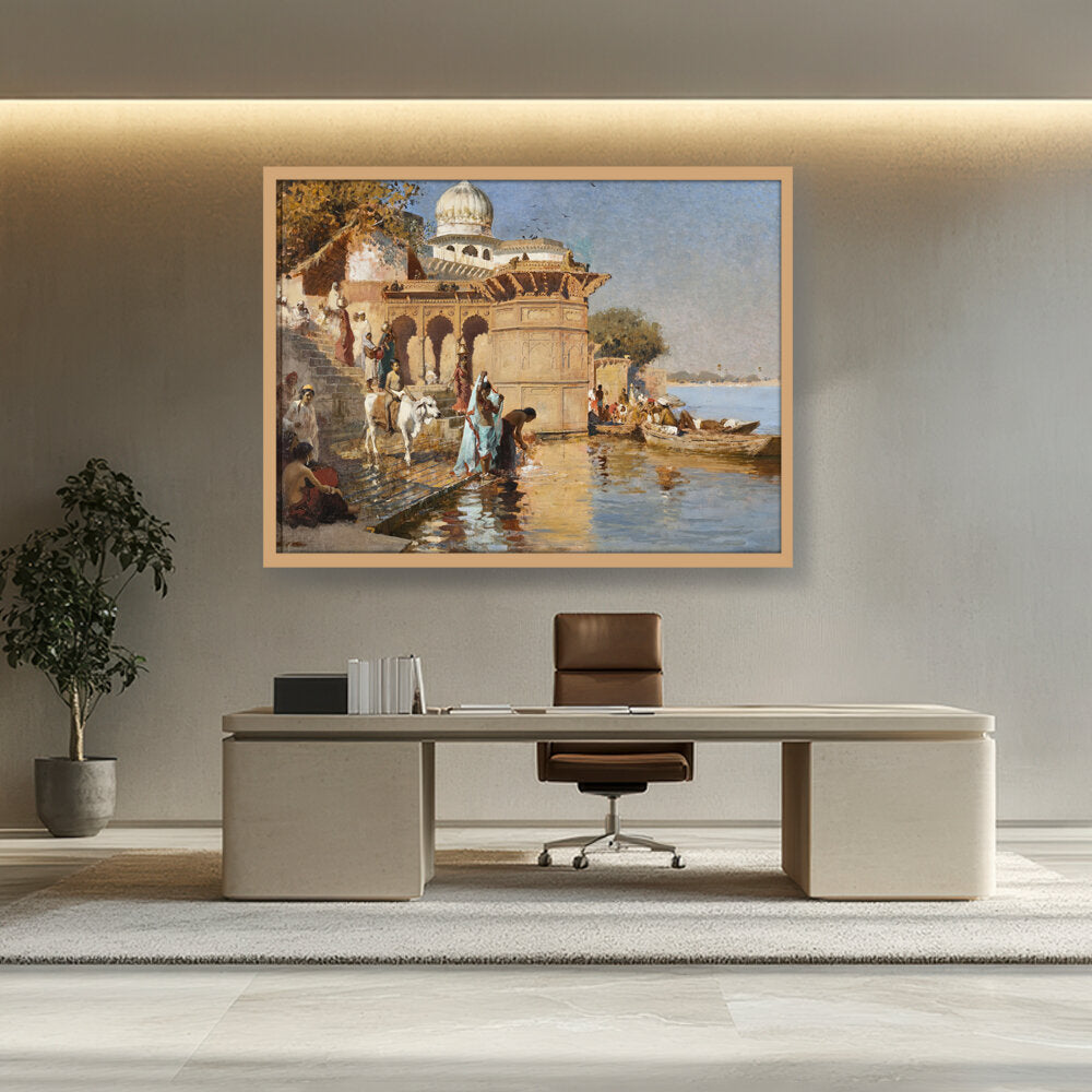 Along The Ghats Mathura - Framed Canvas