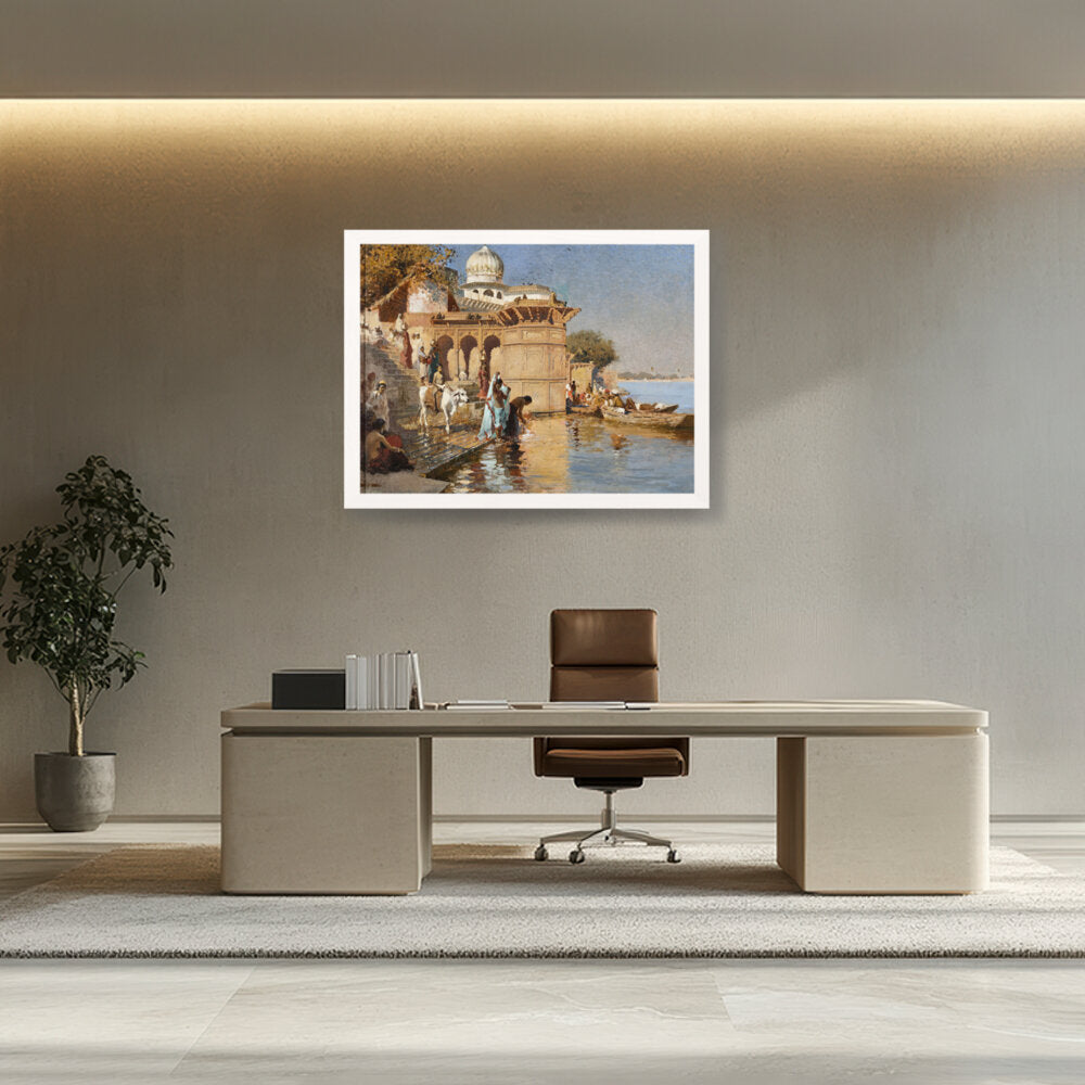 Along The Ghats Mathura - Framed Canvas