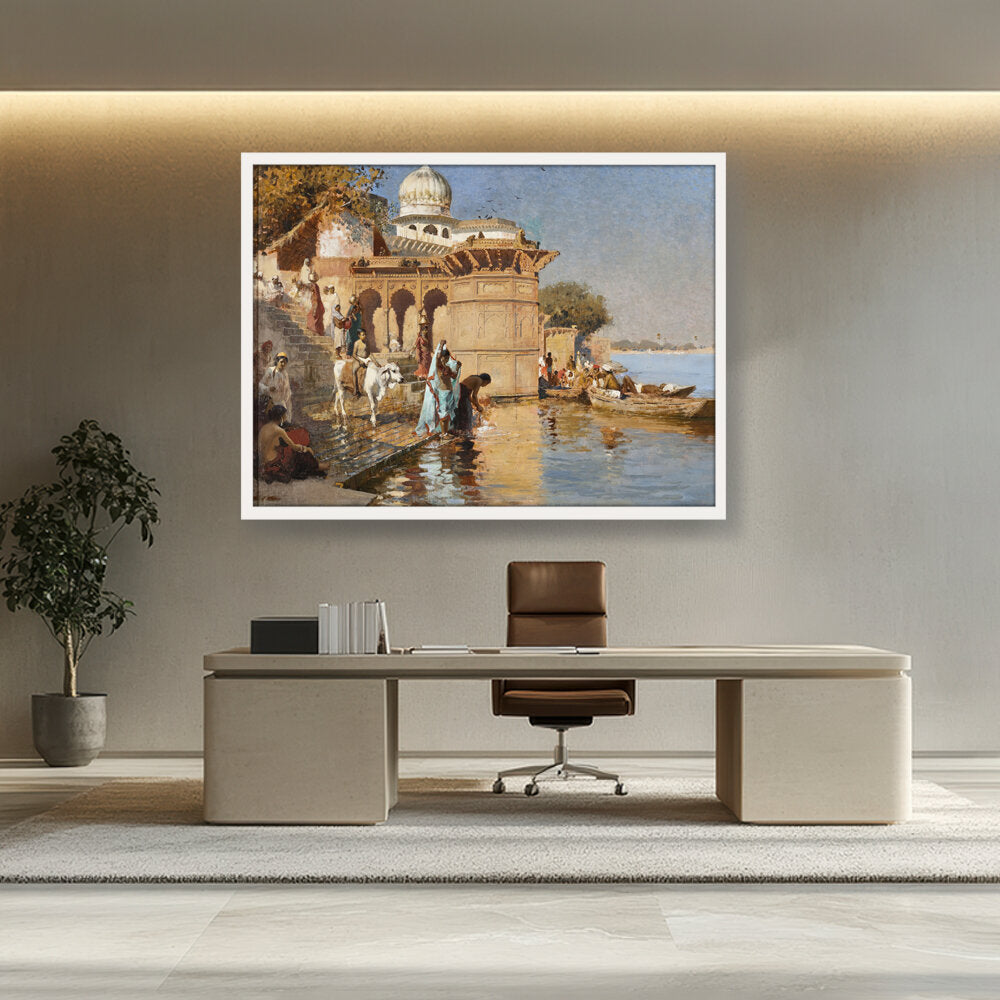 Along The Ghats Mathura - Framed Canvas
