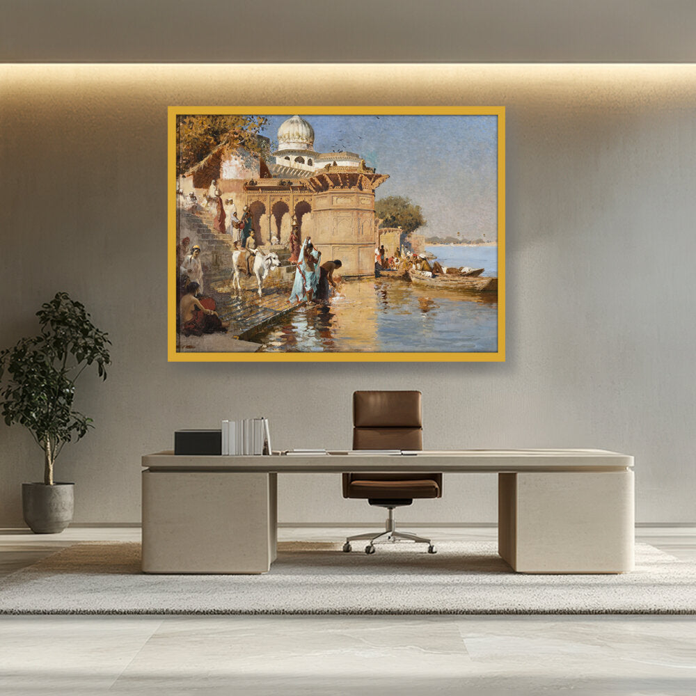 Along The Ghats Mathura - Framed Canvas