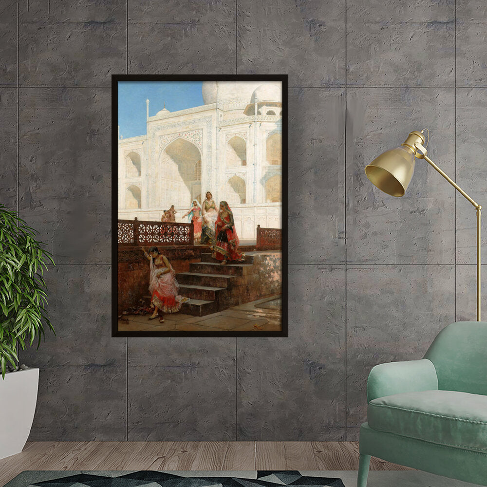 Nautch Girls At Taj Mahal - Framed Canvas