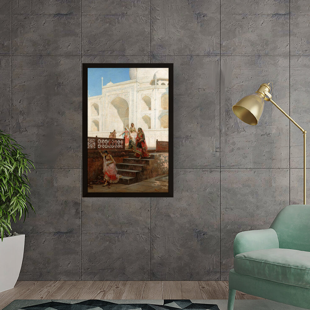 Nautch Girls At Taj Mahal - Framed Canvas