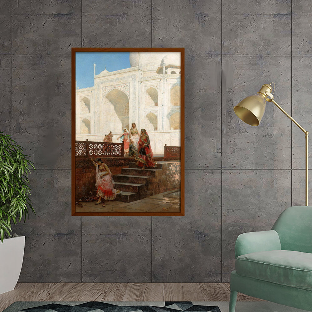 Nautch Girls At Taj Mahal - Framed Canvas