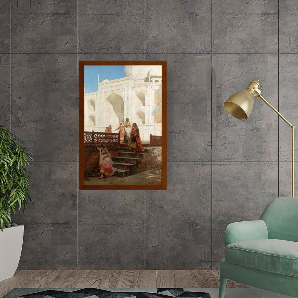 Nautch Girls At Taj Mahal - Framed Canvas