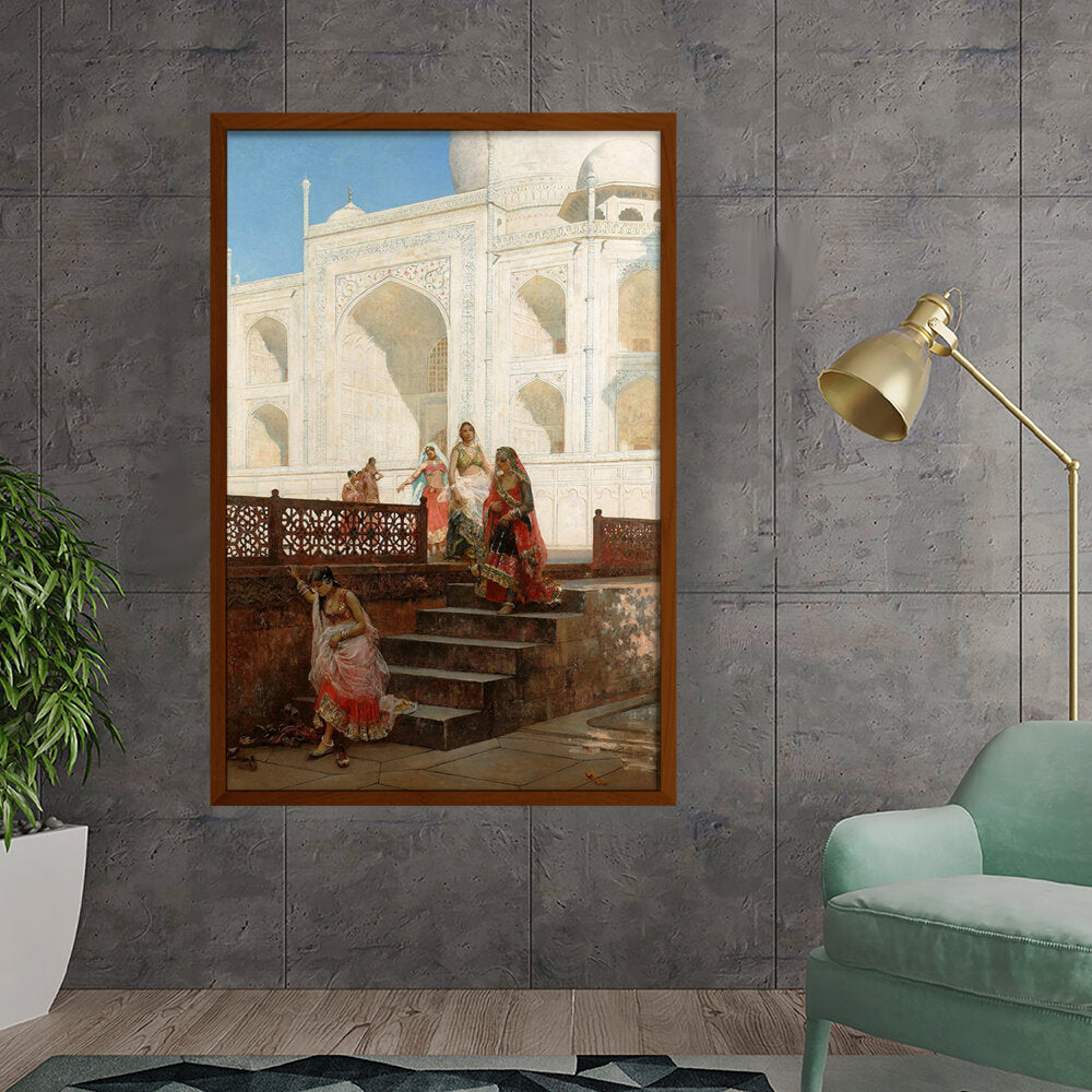 Nautch Girls At Taj Mahal - Framed Canvas