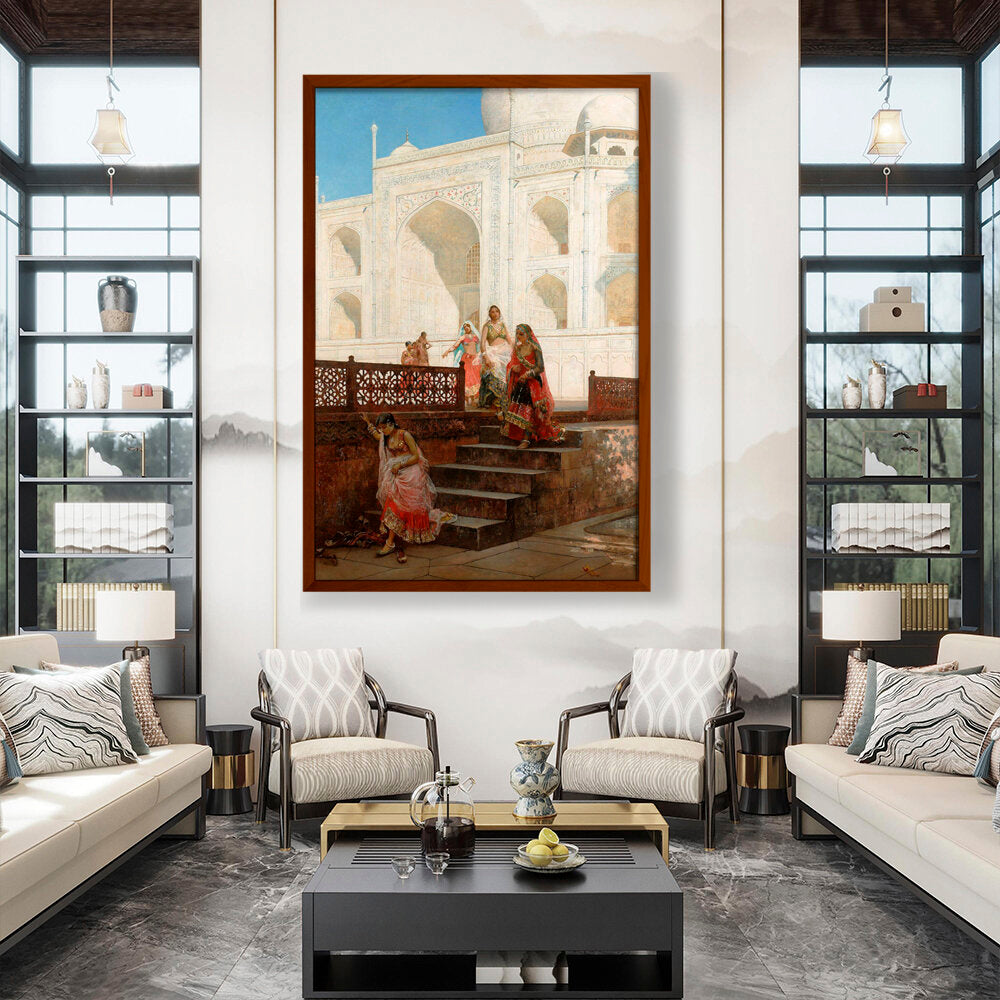 Nautch Girls At Taj Mahal - Framed Canvas