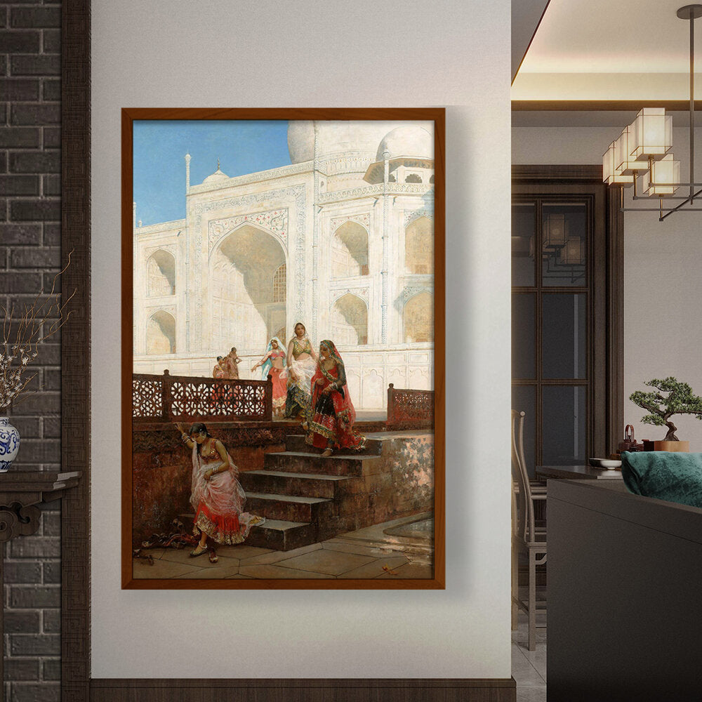 Nautch Girls At Taj Mahal - Framed Canvas