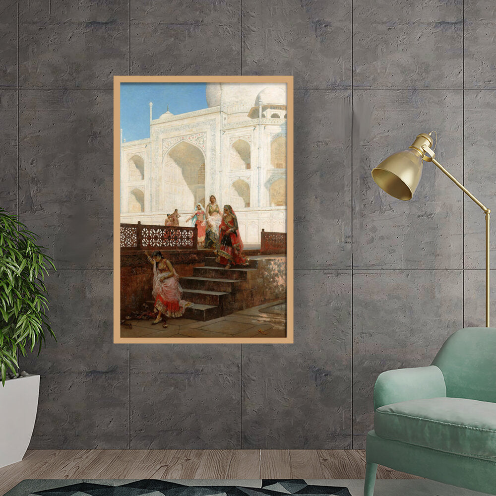 Nautch Girls At Taj Mahal - Framed Canvas