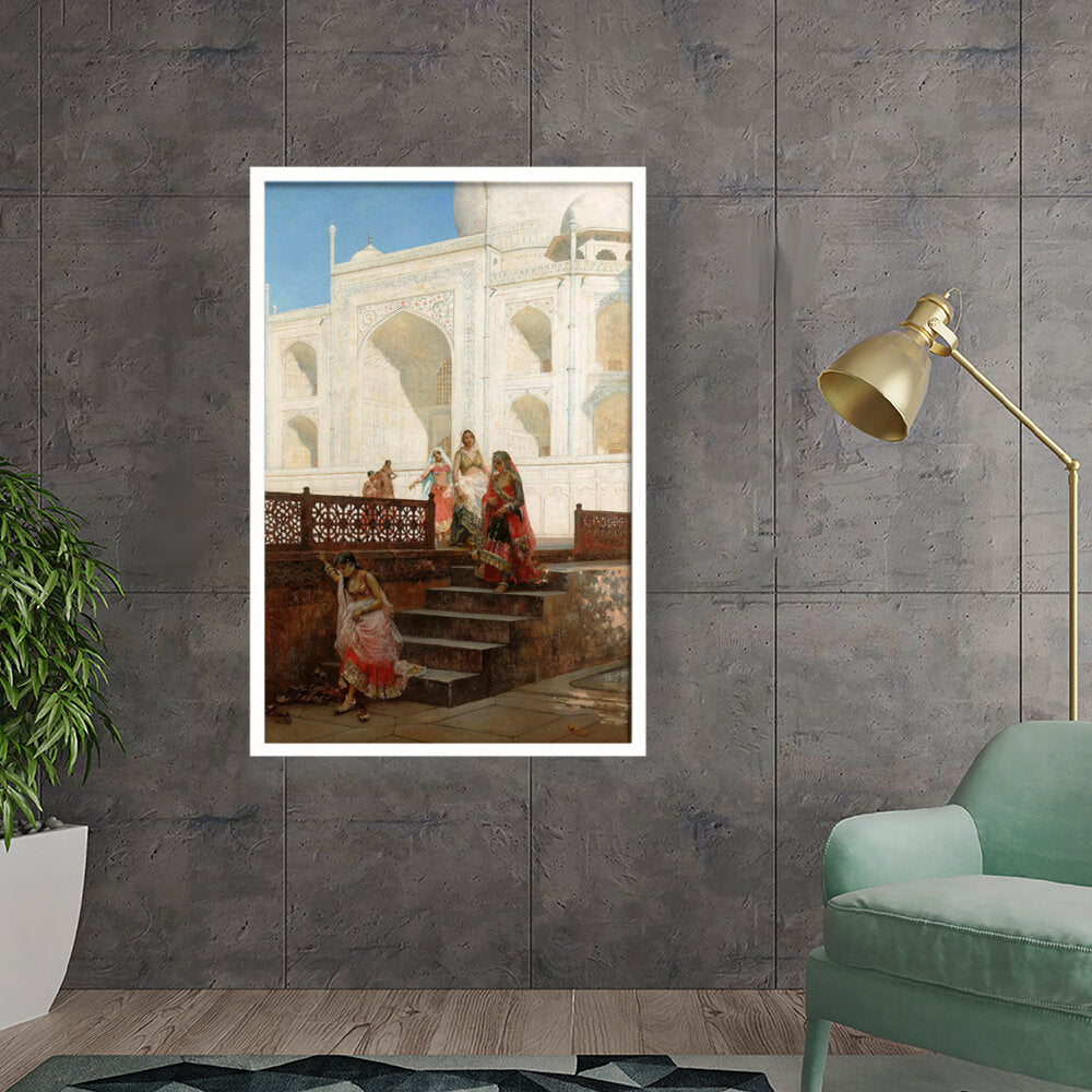 Nautch Girls At Taj Mahal - Framed Canvas