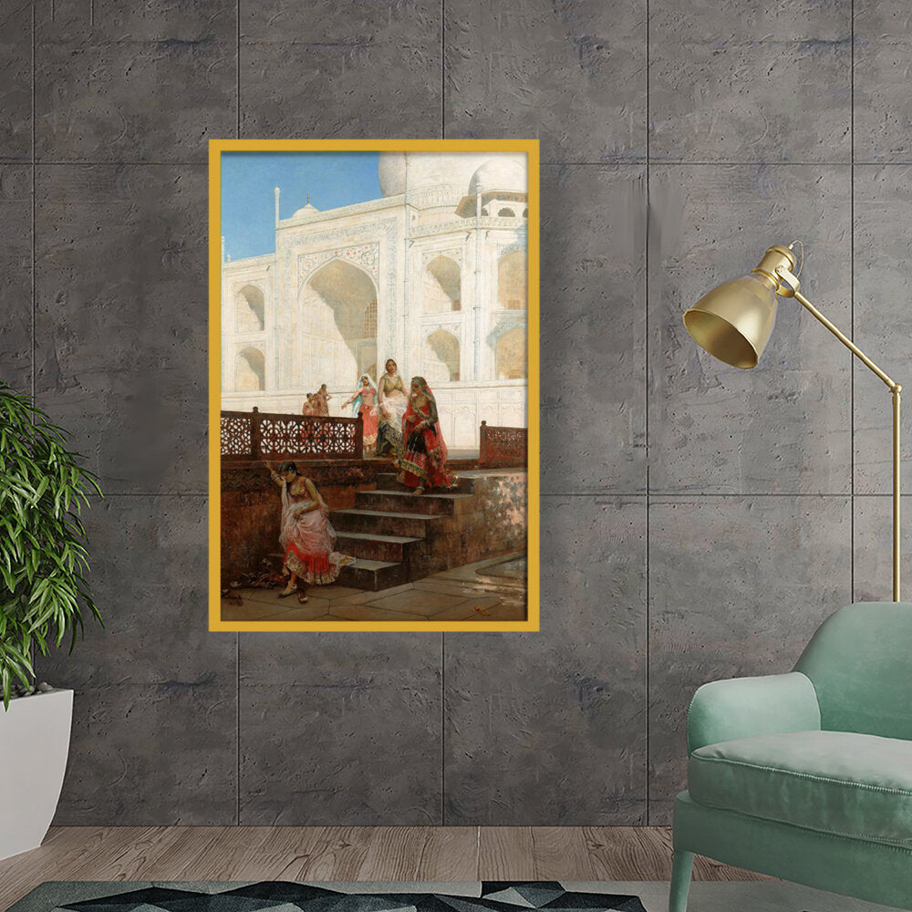 Nautch Girls At Taj Mahal - Framed Canvas