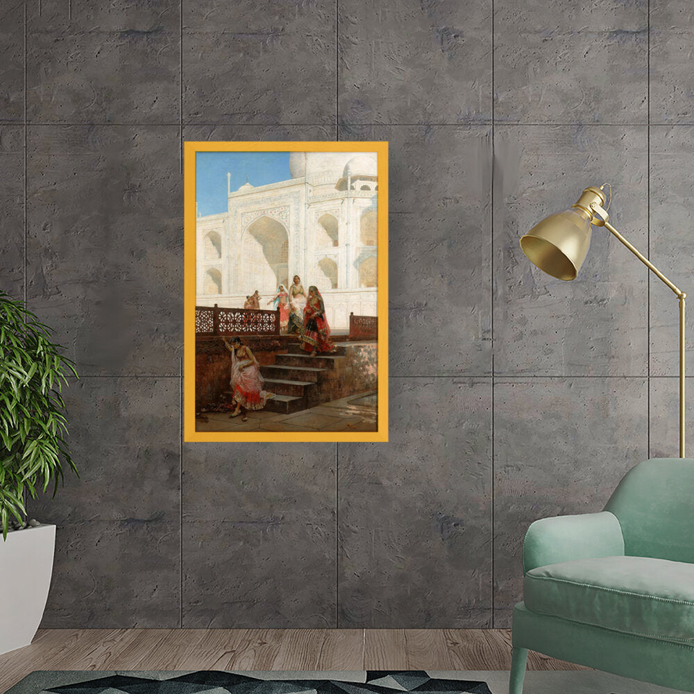 Nautch Girls At Taj Mahal - Framed Canvas