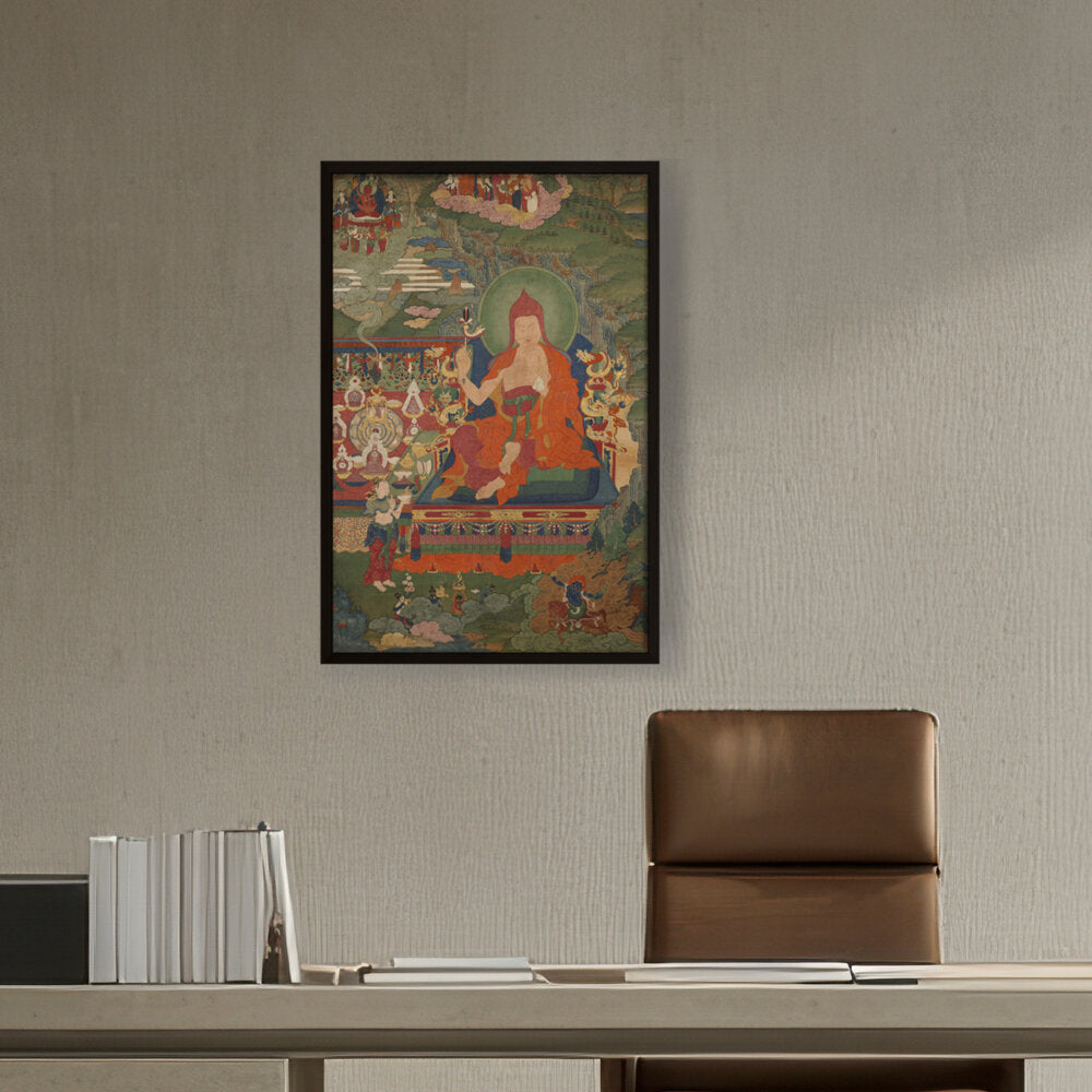 Lama Engaged In Ritual - Framed Canvas