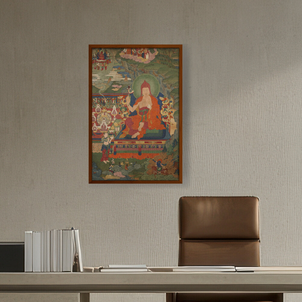 Lama Engaged In Ritual - Framed Canvas