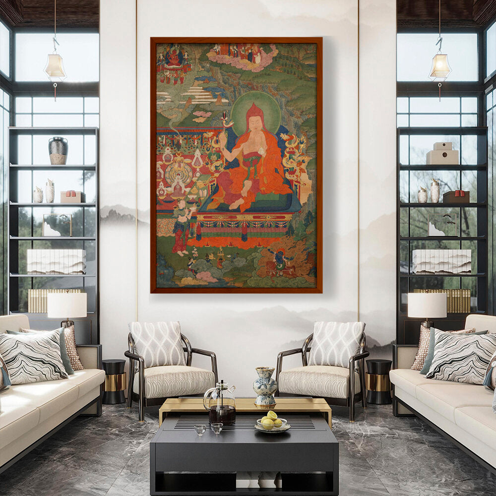 Lama Engaged In Ritual - Framed Canvas