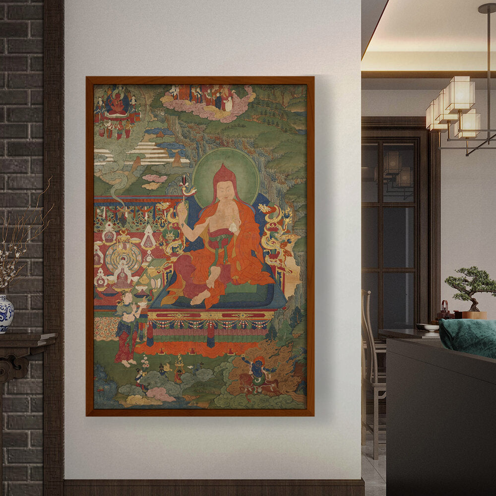 Lama Engaged In Ritual - Framed Canvas