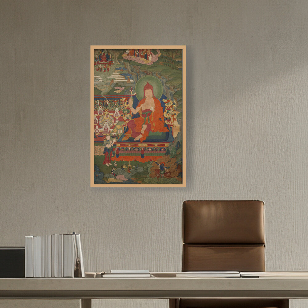 Lama Engaged In Ritual - Framed Canvas