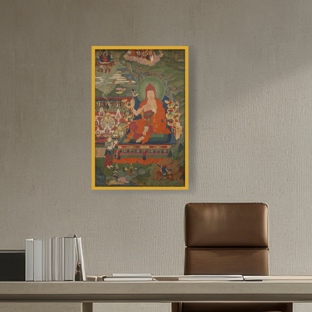Lama Engaged In Ritual - Framed Canvas