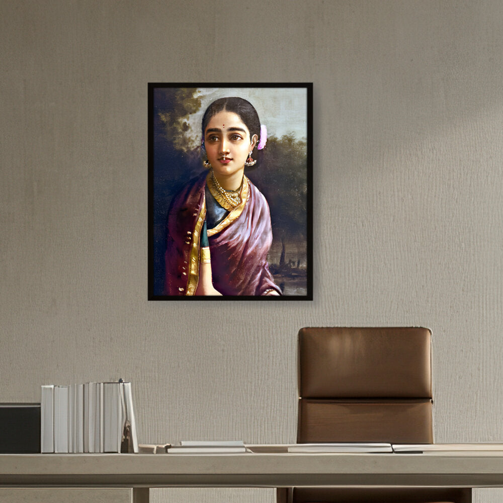 Radha In The Moonlight - Framed Canvas