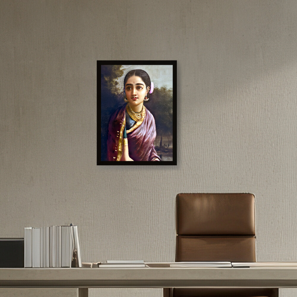 Radha In The Moonlight - Framed Canvas