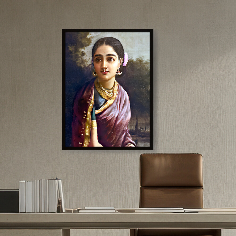 Radha In The Moonlight - Framed Canvas
