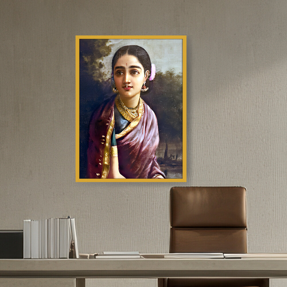 Radha In The Moonlight - Framed Canvas
