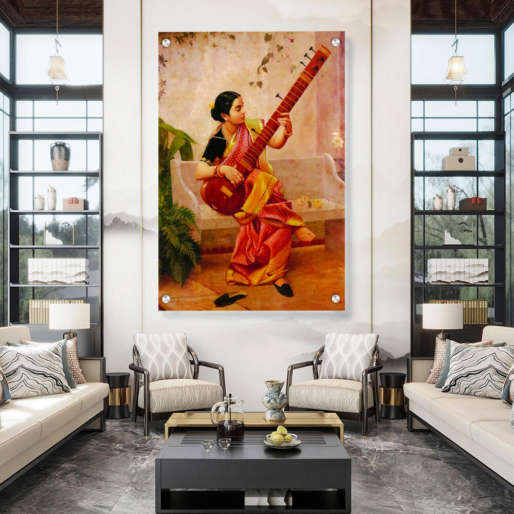 Chitra Playing Veena - Acrylic Wall Photo