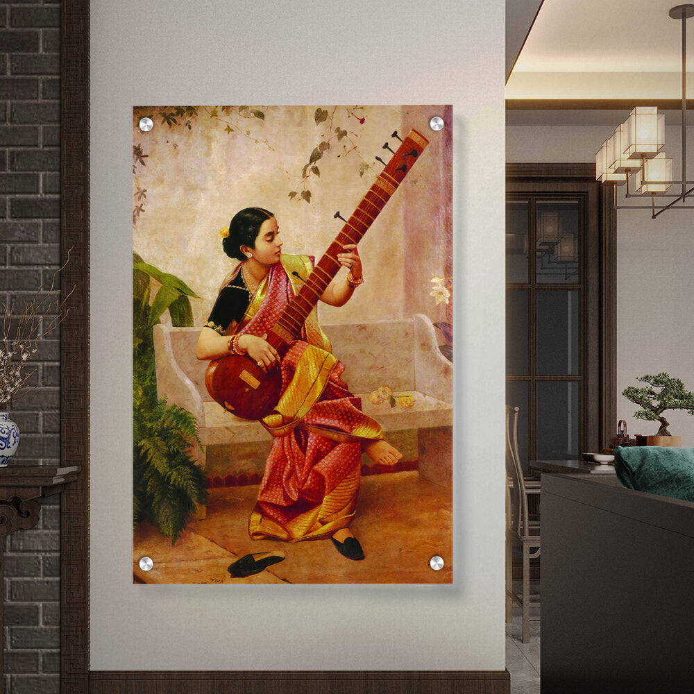 Chitra Playing Veena - Acrylic Wall Photo