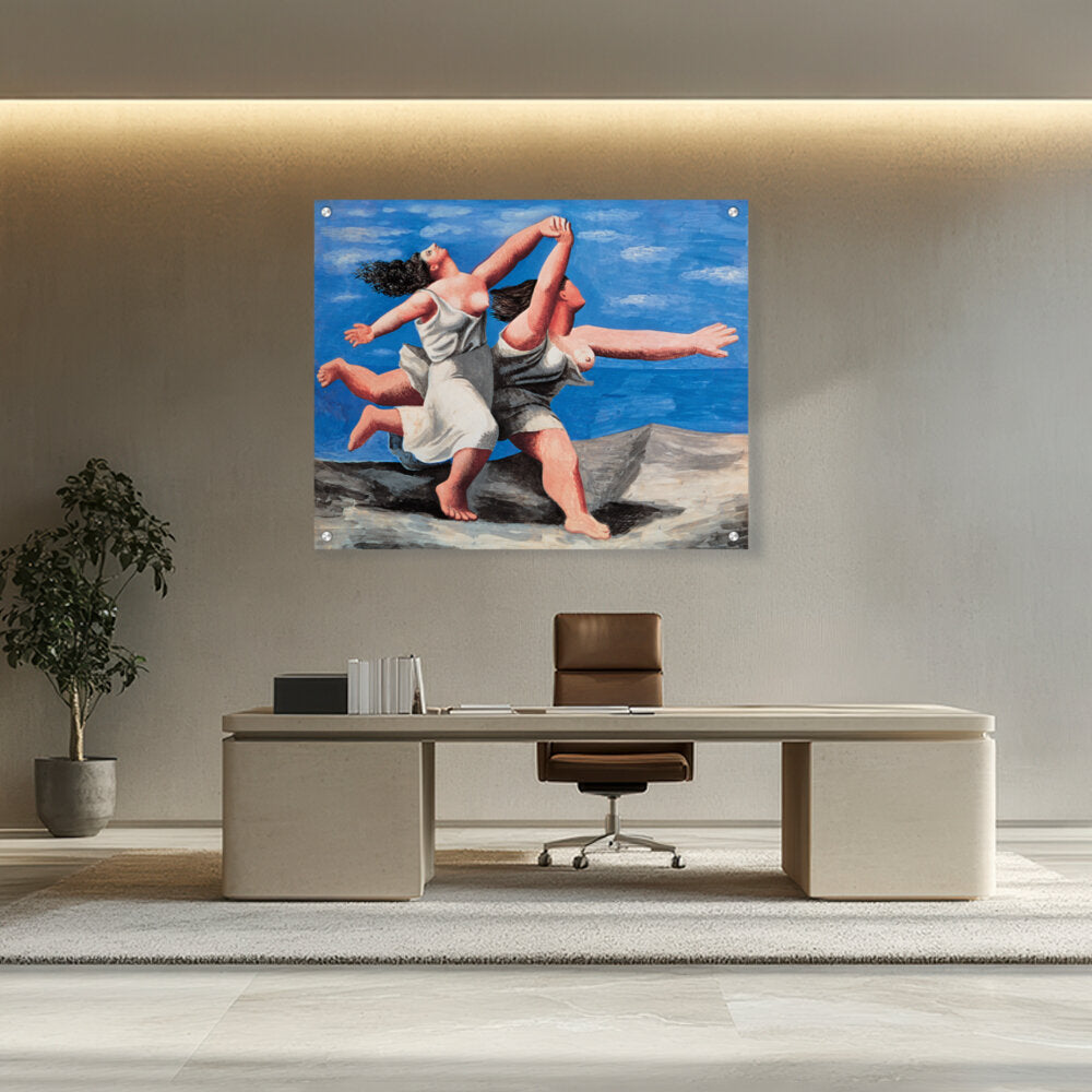 Two Women Running On The Beach - Acrylic Wall Photo