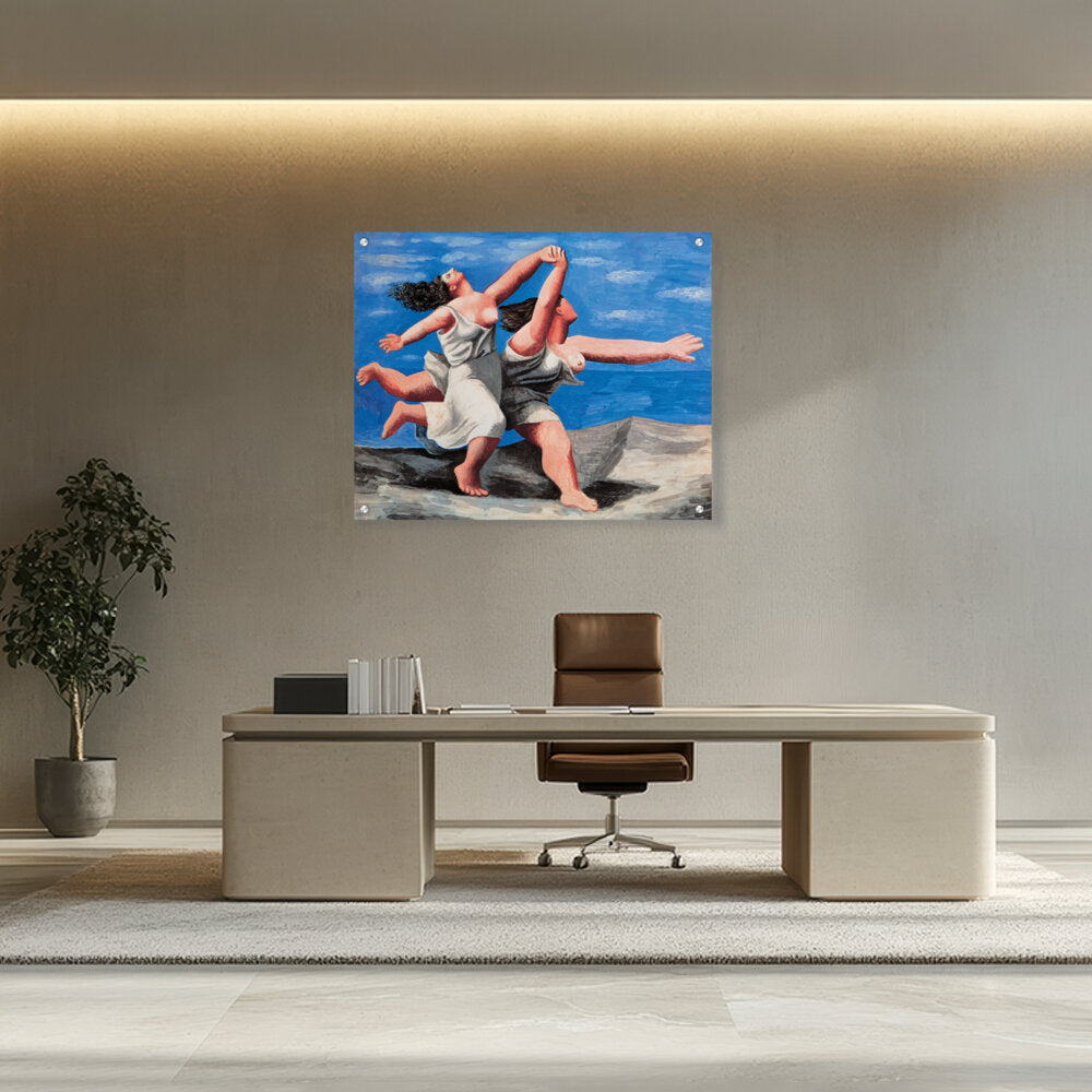 Two Women Running On The Beach - Acrylic Wall Photo