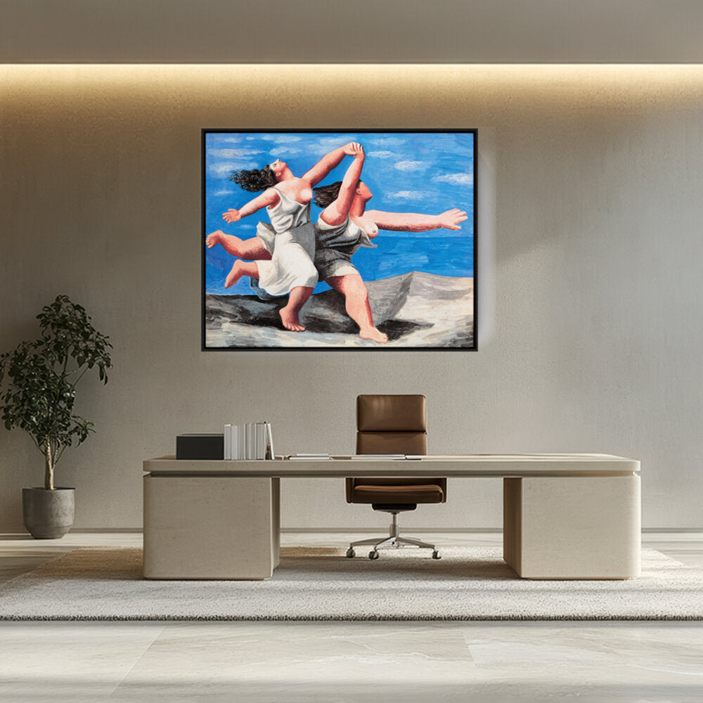 Two Women Running On The Beach - FLOATING FRAME